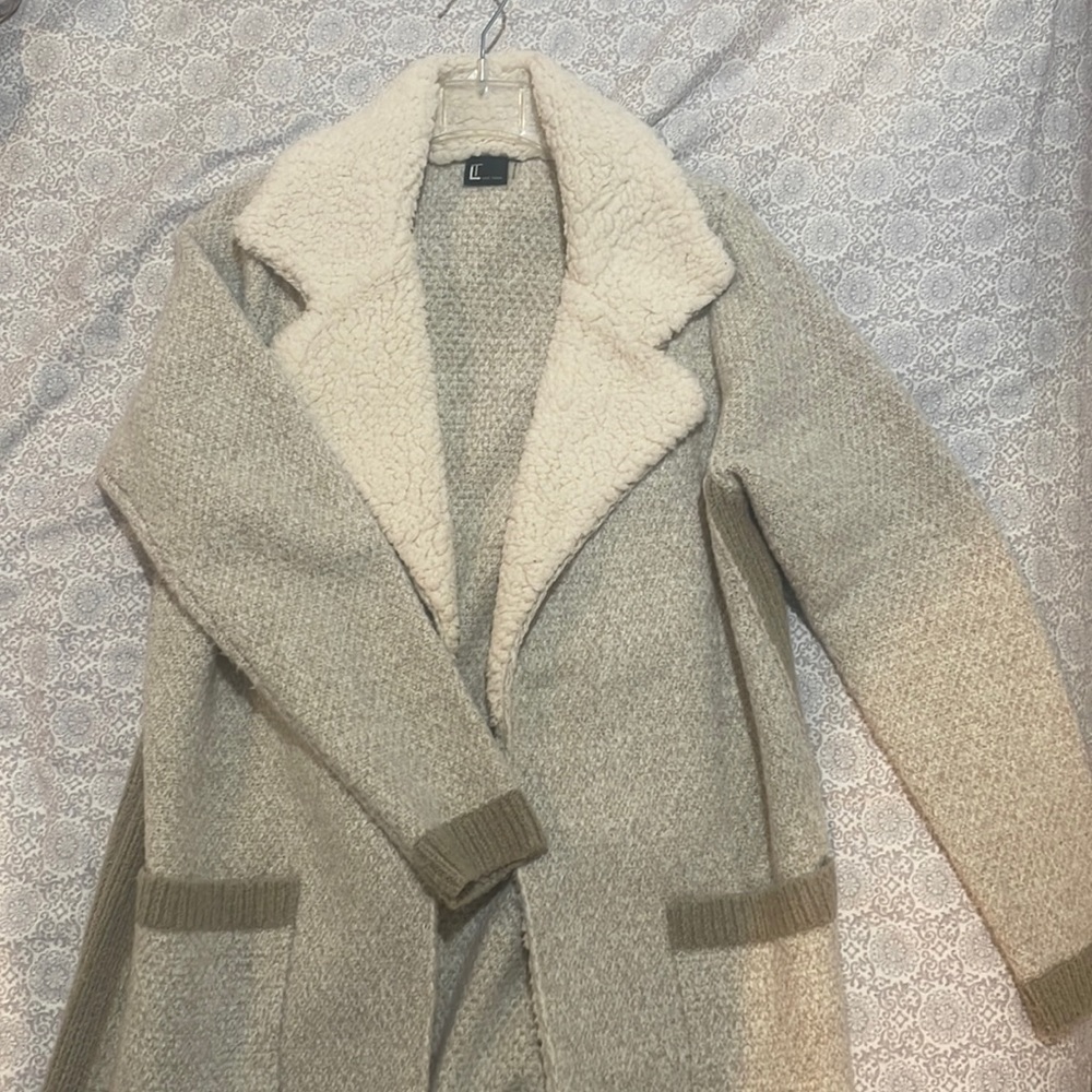 Woven midi length knit cardigan